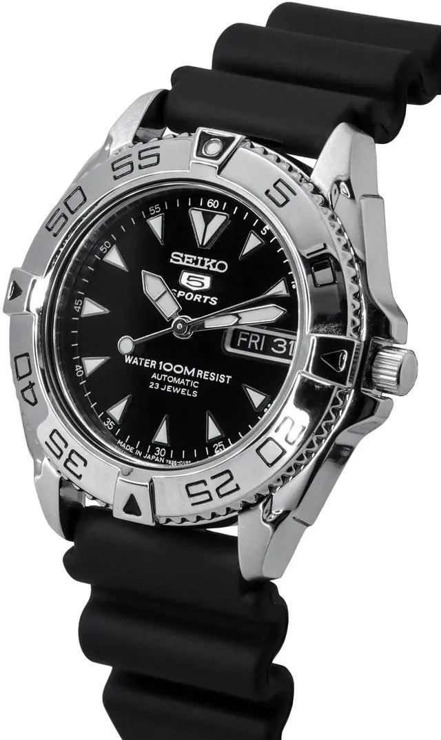 Alt view image 3 of 4 - Seiko 5 Sports Rubber Strap Black Dial Automatic SNZB33J2 100M Men's Watch
