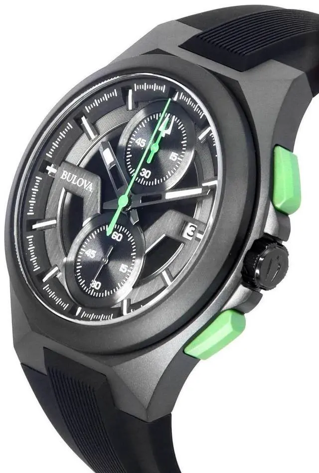 Alt view image 3 of 5 - Bulova Maquina Chronograph Black Dial Black Strap Quartz 98B381 Men's Watch