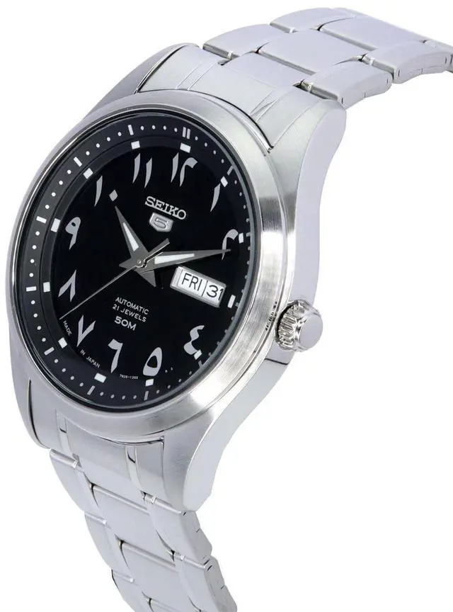 Alt view image 3 of 4 - Seiko 5 Stainless Steel Black Arabic Dial Automatic SNKP21J1 Men's Watch