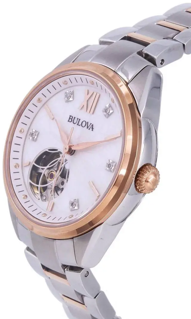 Alt view image 5 of 6 - Bulova Sutton Ladies 2-Tone Rose Gold Stainless Diamond Automatic Watch 98P170