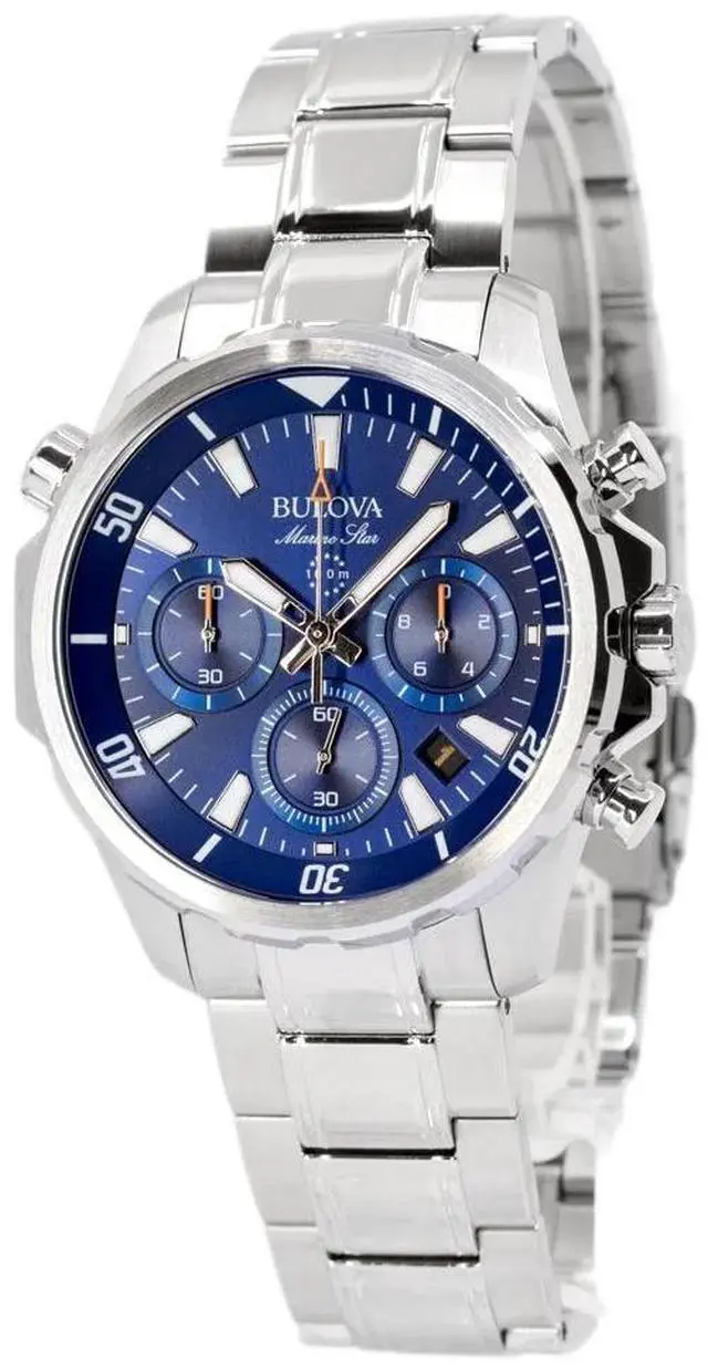 Alt view image 8 of 11 - Men's Bulova Marine Star Blue Dial Steel Chronograph Watch 96B256
