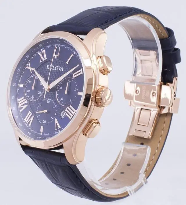 Alt view image 12 of 18 - Bulova Wilton Chronograph Mens Blue Dial Quartz Watch 97B170
