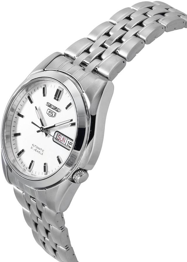 Alt view image 9 of 13 - SEIKO 5 SNK355 SNK355K1 Automatic 21 Jewels Silver Dial Stainless Steel Watch