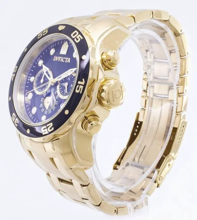 Alt view image 12 of 13 - Invicta 0072 Pro Diver Black Dial Gold Plated Chronograph Men's Watch