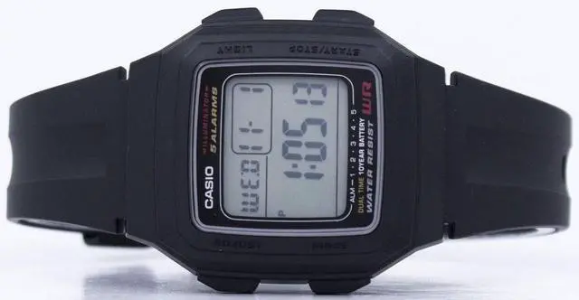 Alt view image 13 of 15 - Men's Casio Classic Digital All Black Watch F201WA-1A F201WA-1AV