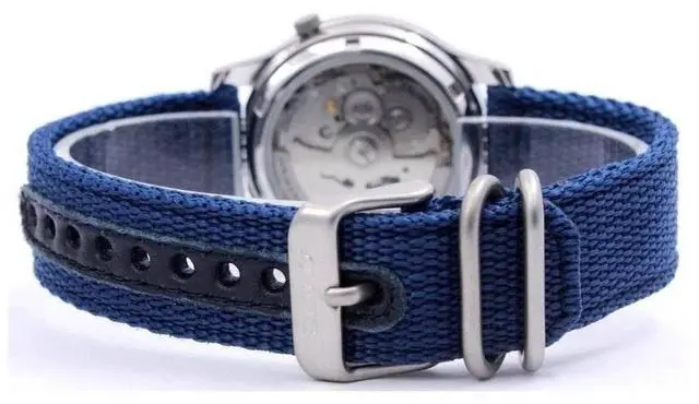 Alt view image 8 of 8 - seiko men's snk807 seiko 5 automatic stainless steel watch with blue canvas band