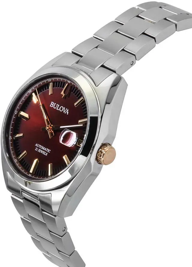 Alt view image 3 of 4 - Bulova Surveyor Stainless Steel Burgundy Dial Automatic 98B422 Men's Watch