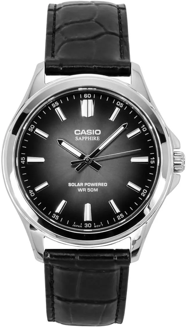 Main image of Casio Standard Analog Leather Strap Black Dial Solar MTS-RS100L-1AV Men's Watch