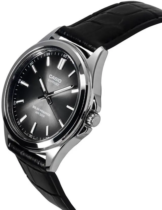 Alt view image 3 of 4 - Casio Standard Analog Leather Strap Black Dial Solar MTS-RS100L-1AV Men's Watch