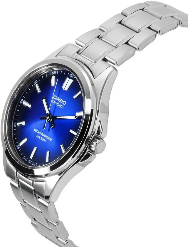Alt view image 3 of 4 - Casio Standard Analog Stainless Steel Blue Dial Solar MTS-RS100D-2AV Men's Watch