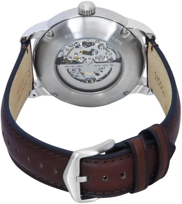 Alt view image 4 of 4 - Fossil Heritage Cream Skeleton Dial Automatic Dress Men's Watch ME3264