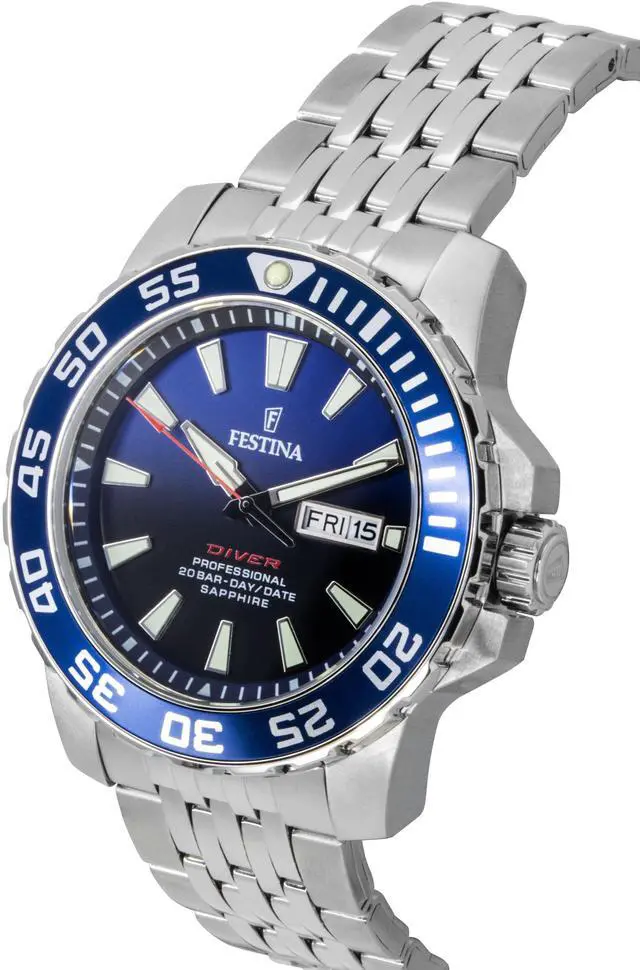 Alt view image 3 of 4 - Festina Stainless Steel Blue Dial Quartz Diver's F20661-1 200M Men's Watch