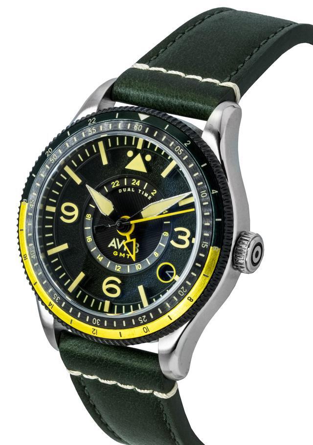 AVI-8 Orologio Automatico Uomo Flyboy Airmaster GMT 40 Mm, Vetro Zaffiro, Cinturino Pelle, Garanzia 2 Anni