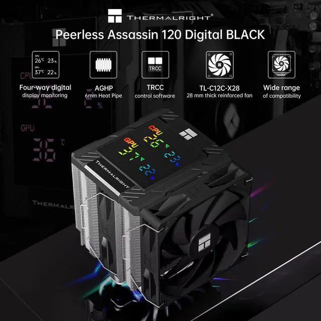Alt view image 10 of 14 - Thermalright Peerless Assassin 120 Digital CPU Air Cooler -Temperature Display | 6 Heat Pipes | 1850RPM PWM 120mm Fans, for Intel 1851/1700, AMD AM4/AM5