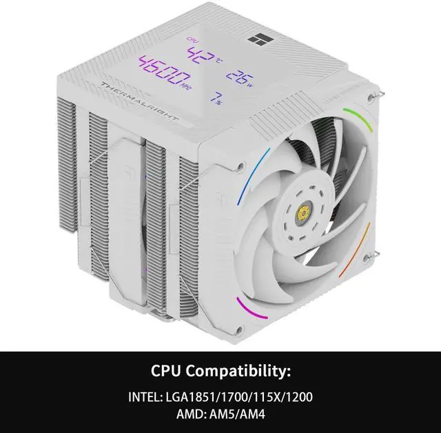 Alt view image 2 of 7 - Thermalright Phantom Spirit 120 Digital SNOW CPU Air Cooler, 7 Heat Pipes, Dual TL-K12 2150RPM PWM ARGB Fans, Digital Top Cover, 160mm Dual Tower, Intel/AMD