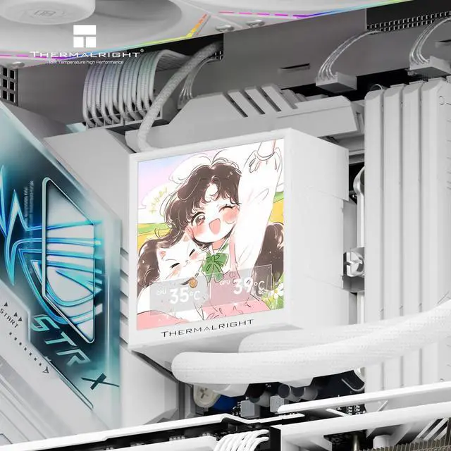 Alt view image 3 of 7 - Thermalright Peerless Vision 240 ARGB White 240mm AIO CPU Liquid Cooler, 3.95" 480x480 LCD, 2000RPM PWM ARGB Fans, for Intel and AMD