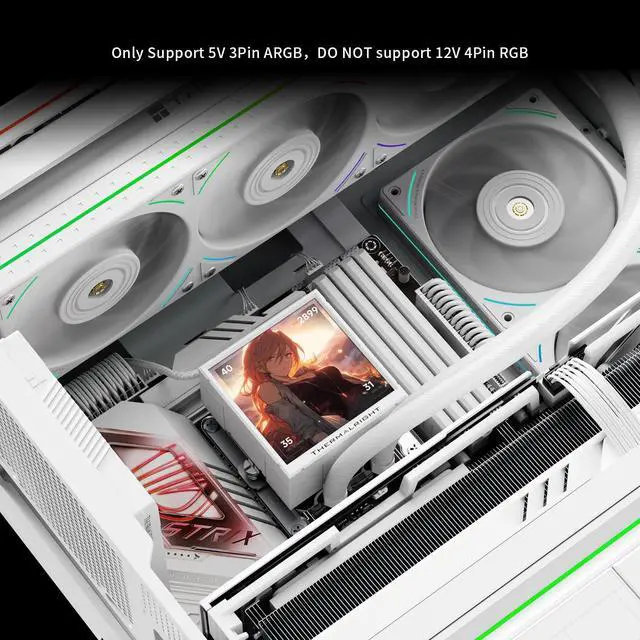Alt view image 6 of 6 - Thermalright Peerless Vision 360 UB ARGB White 360mm AIO CPU Liquid Cooler, 3.95" 480x480 LCD, 2150RPM PWM ARGB Fans, for Intel and AMD