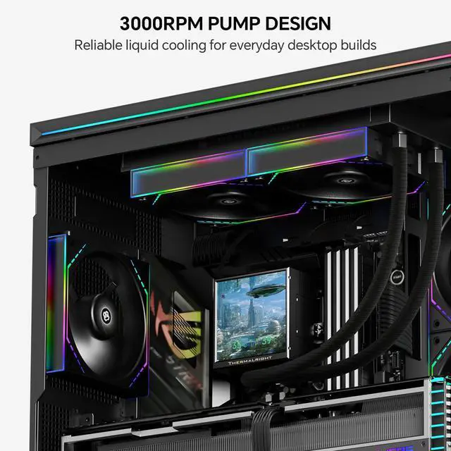 Alt view image 3 of 7 - Thermalright Peerless Vision 240 ARGB Black 240mm AIO CPU Liquid Cooler, 3.95" 480x480 LCD, 2000RPM PWM ARGB Fans, for Intel and AMD