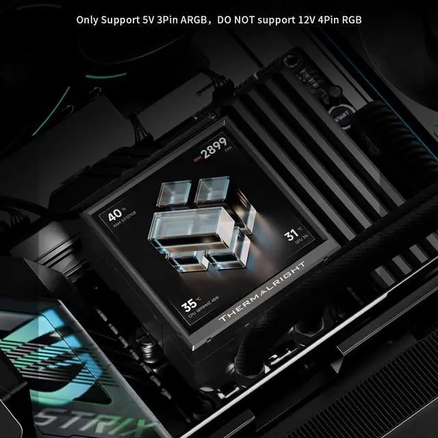 Alt view image 7 of 7 - Thermalright Peerless Vision 360 UB ARGB Black 360mm AIO CPU Liquid Cooler, 3.95" 480x480 LCD, 2150RPM PWM ARGB Fans, for Intel and AMD