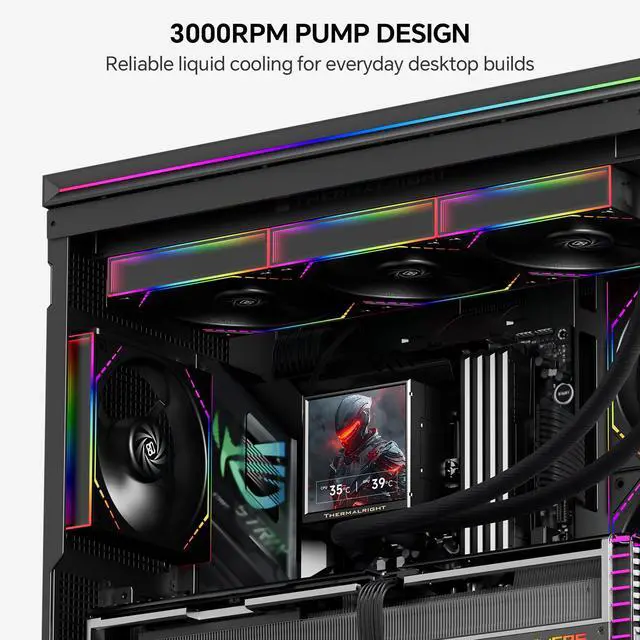 Alt view image 3 of 7 - Thermalright Peerless Vision 360 ARGB Black 360mm AIO CPU Liquid Cooler, 3.95" 480x480 LCD, 2000RPM PWM ARGB Fans, for Intel and AMD