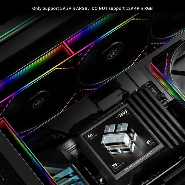 Alt view image 7 of 7 - Thermalright Peerless Vision 360 ARGB Black 360mm AIO CPU Liquid Cooler, 3.95" 480x480 LCD, 2000RPM PWM ARGB Fans, for Intel and AMD