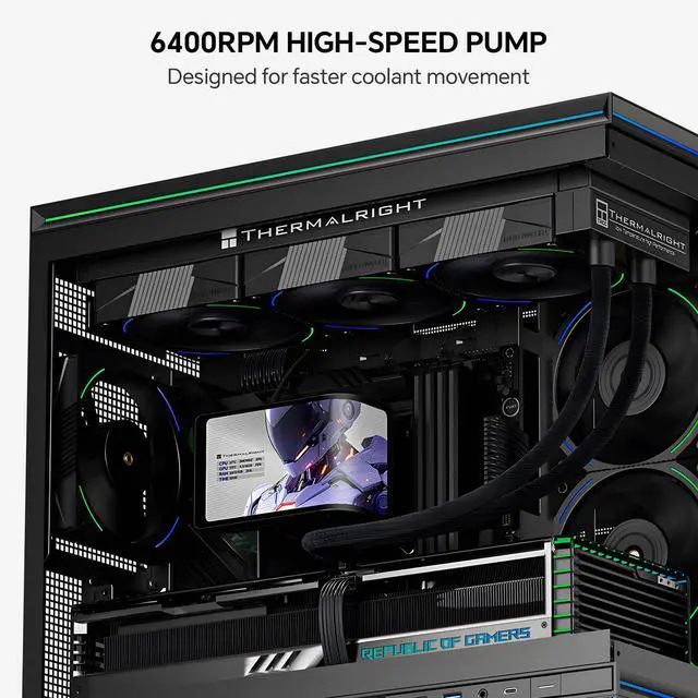 Alt view image 3 of 7 - Thermalright Wonder Vision 360 Turbo ARGB Black 360mm AIO CPU Liquid Cooler, 6.67" 2400x1080 LCD, 3000RPM Turbo PWM ARGB Fans, for Intel and AMD