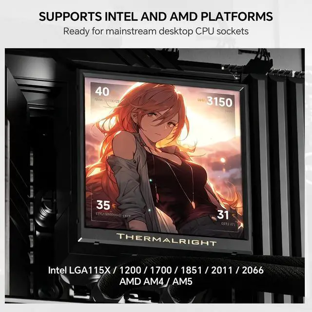 Alt view image 5 of 7 - Thermalright Peerless Vision 360 ARGB Black 360mm AIO CPU Liquid Cooler, 3.95" 480x480 LCD, 2000RPM PWM ARGB Fans, for Intel and AMD
