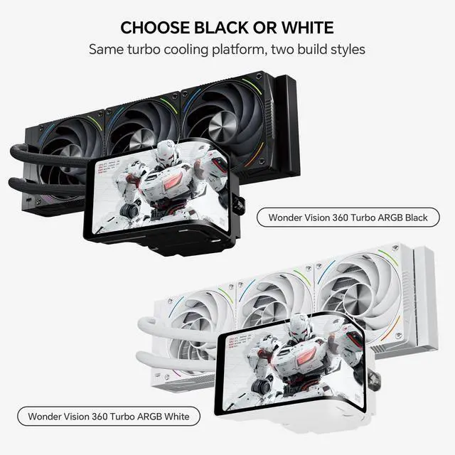 Alt view image 7 of 7 - Thermalright Wonder Vision 360 Turbo ARGB Black 360mm AIO CPU Liquid Cooler, 6.67" 2400x1080 LCD, 3000RPM Turbo PWM ARGB Fans, for Intel and AMD