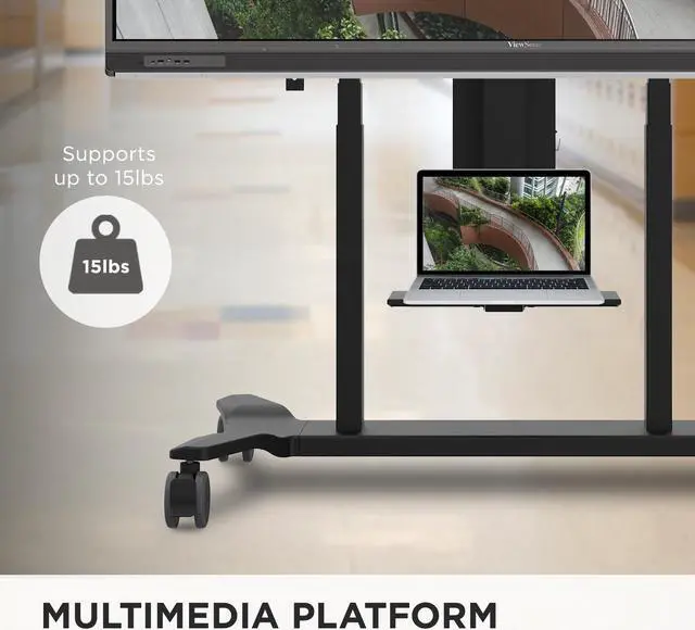 Alt view image 5 of 8 - ViewSonic VB-STND-007 Electric Height Adjustable Mobile Cart With Smooth Motorized Lift, Laptop Tray, Black