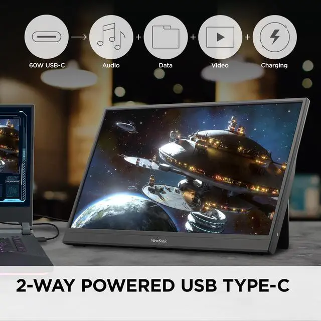 Alt view image 5 of 20 - ViewSonic VX1654 16 Inch 1080p Portable IPS Gaming Monitor with 144Hz, AMD FreeSync, 2 Way Powered 60W USB C, Mini HDMI, and Built-in Stand with Protective Cover