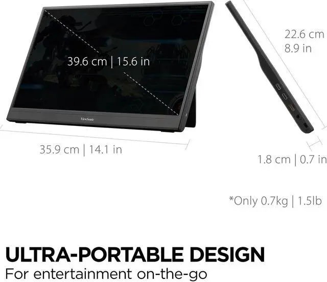 Alt view image 7 of 20 - ViewSonic VX1654 16 Inch 1080p Portable IPS Gaming Monitor with 144Hz, AMD FreeSync, 2 Way Powered 60W USB C, Mini HDMI, and Built-in Stand with Protective Cover