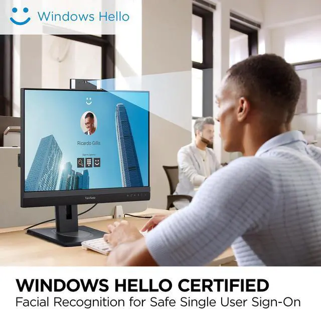 Alt view image 3 of 20 - ViewSonic VG2457V 24 Inch 1080p Video Conference Docking Monitor with Windows Hello Compatible IR Webcam, Advanced Ergonomics, and 90W USB C for Home and Office