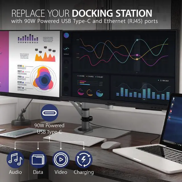 Alt view image 13 of 20 - ViewSonic VG2455_56A_H2 24 Inch Dual Pack Head-Only 1080p IPS Monitors with USB 3.2 Type C with 90W Power Delivery, Docking Built-In, HDMI, VGA for Home and Office