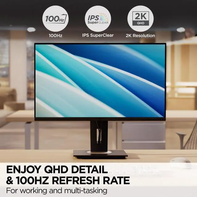 Alt view image 2 of 20 - ViewSonic VG2748A-2K 27 Inch IPS QHD Ergonomic Monitor with Ambient Light Sensor, Auto Screen Dimmer, Screen Privacy Alert, USB HUB, DisplayPort, HDMI, and VGA for Home and Office