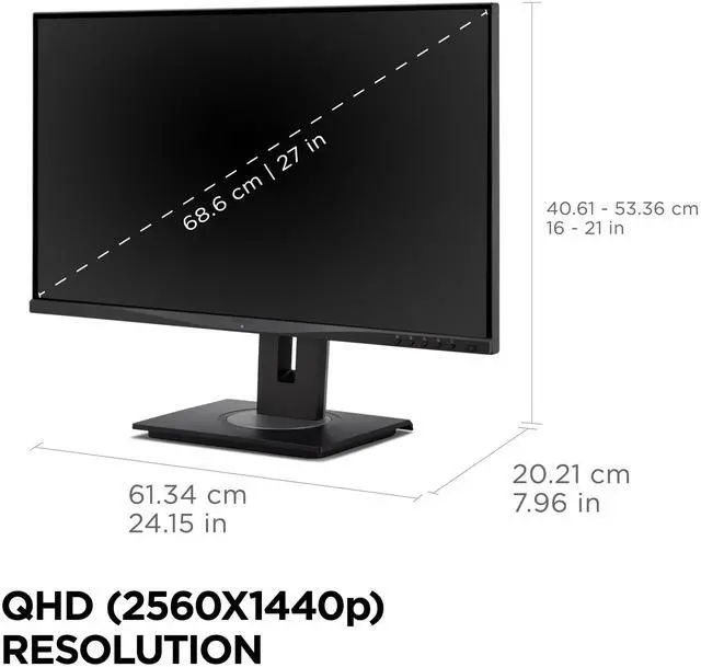Alt view image 6 of 20 - ViewSonic VG2748A-2K 27 Inch IPS QHD Ergonomic Monitor with Ambient Light Sensor, Auto Screen Dimmer, Screen Privacy Alert, USB HUB, DisplayPort, HDMI, and VGA for Home and Office