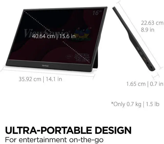 Alt view image 7 of 20 - ViewSonic VA1653 16 Inch 1080p FHD IPS Portable Monitor with Eye Care, Built-in Stand, USB C, Mini HDMI, and Protective Case External Second Screen For Laptops, PC, Mac, and Gaming Consoles