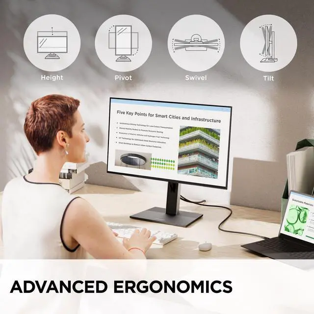 Alt view image 4 of 20 - ViewSonic VG2752-2K 27" IPS 1440p Ergonomic Monitor with Tilt, Swivel, Pivot, Height Adjust, 100Hz, USB Hub, HDMI, DisplayPort, and 65W USB-C Inputs