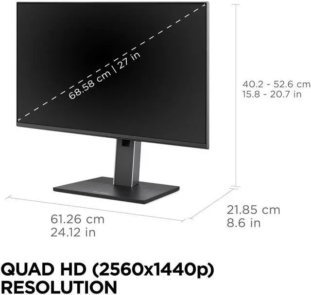 Alt view image 5 of 20 - ViewSonic VG2752-2K 27" IPS 1440p Ergonomic Monitor with Tilt, Swivel, Pivot, Height Adjust, 100Hz, USB Hub, HDMI, DisplayPort, and 65W USB-C Inputs