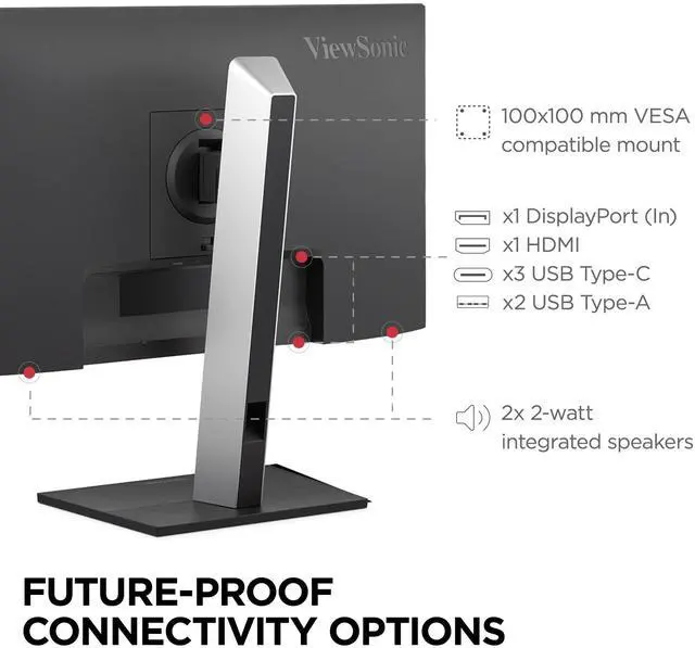 Alt view image 6 of 20 - ViewSonic VG2752-2K 27" IPS 1440p Ergonomic Monitor with Tilt, Swivel, Pivot, Height Adjust, 100Hz, USB Hub, HDMI, DisplayPort, and 65W USB-C Inputs