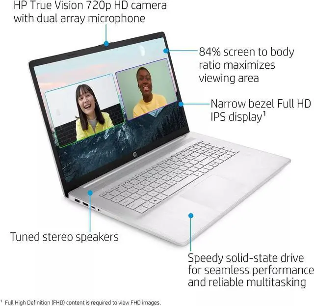 Alt view image 6 of 6 - HP 17-cn0078cl 17.3" FHD IPS Laptop Intel Core i7-1165G7 2.8 GHz up to 4.7 GHz Intel Iris Xe Graphics 8GB DDR4 512GB PCIe NVMe M.2 SSD Windows 11 Home, B Grade - 3C9N4UA