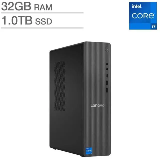 Main image of Lenovo IdeaCentre Tower Intel Core i7-14700 2.10 GHz 32GB DDR5-5600 1TB M.2 NVMe SSD Intel UHD Graphics 770 Windows 11 Home Desktop, Black - 90XS002NUS