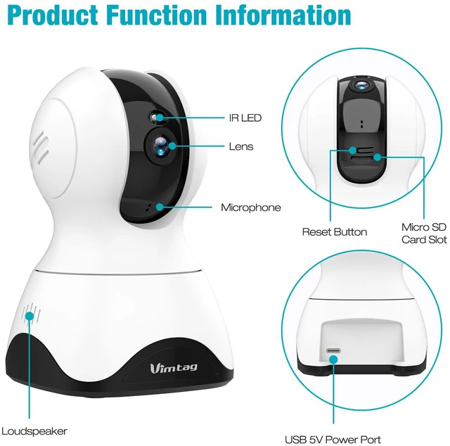 Alt view image 7 of 7 - VIMTAG Pet Camera, 2.5K/4MP 360° Pan/Tilt Indoor 2.4G WiFi Camera with Phone APP/Speaker/2 Way Audio/Night Vision/Human/Motion/Sound Detection for Pet/Dog/Baby/Home Security