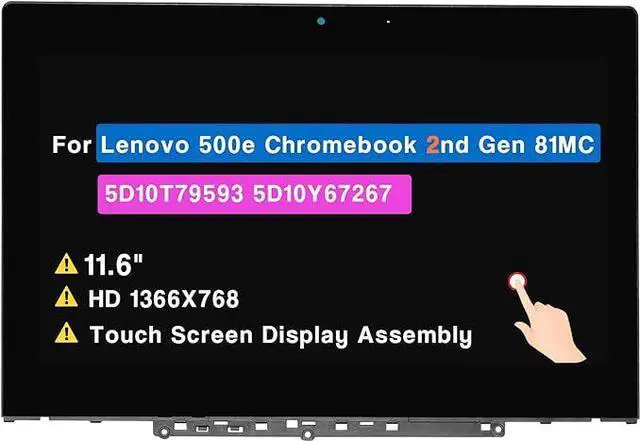 Main image of Screen Replacement for Lenovo 500e Chromebook 2nd Gen 81MC LCD Touch Screen Display Assembly HD 1366x768 5D10T79593 5D10Y67267