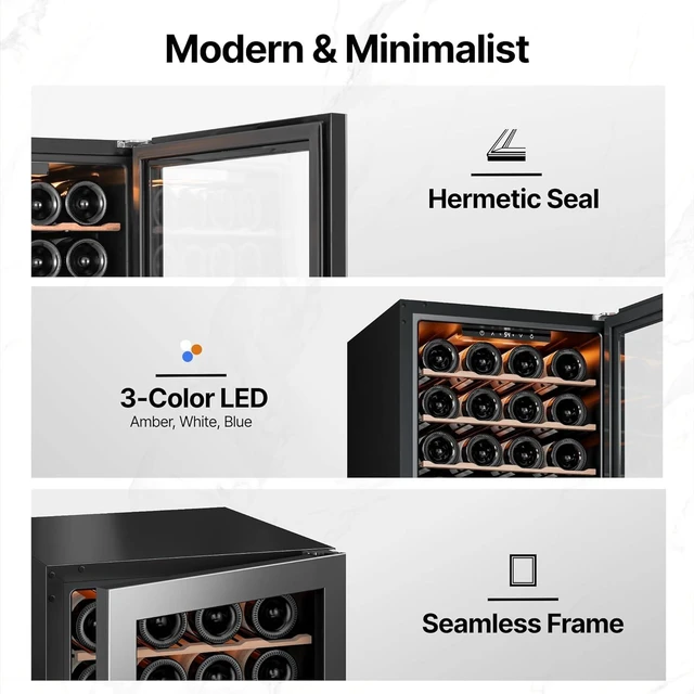 Alt view image 7 of 7 - Ca'Lefort 20 Bottle Wine Cooler Refrigerator, 2.2 cu.ft Mini Wine Fridge with Glass Door, Adjustable Shelves, 3-Color LED Lights, 37-65°F Touch Control, Freestanding/Under Counter for Home Bar Office