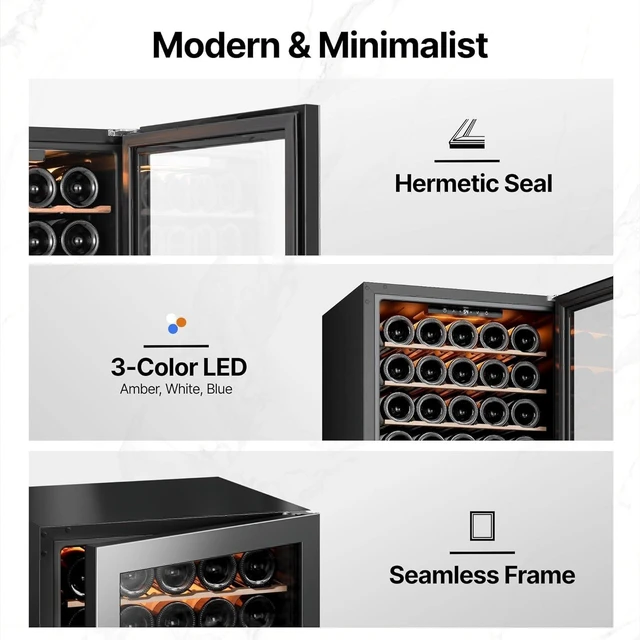Alt view image 7 of 7 - Ca'Lefort 34 Bottle Wine Cooler Refrigerator, 3.35 Cu.ft Mini Wine Cellar Wine Fridge with Glass Door, 3-Color LED, 37-65°F Digital Temperature Control, Freestanding/Under Counter for Home Bar Office
