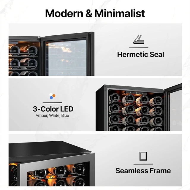 Alt view image 7 of 7 - Ca'Lefort 46 Bottle Wine Refrigerator Cooler, 4.59 Cu.ft Mini Wine Cellar Wine Fridge with Dual-Pane Glass Door, Adjustable Shelves, 3-Color LED, 37-65°F Freestanding/Under Counter for Home Bar Office