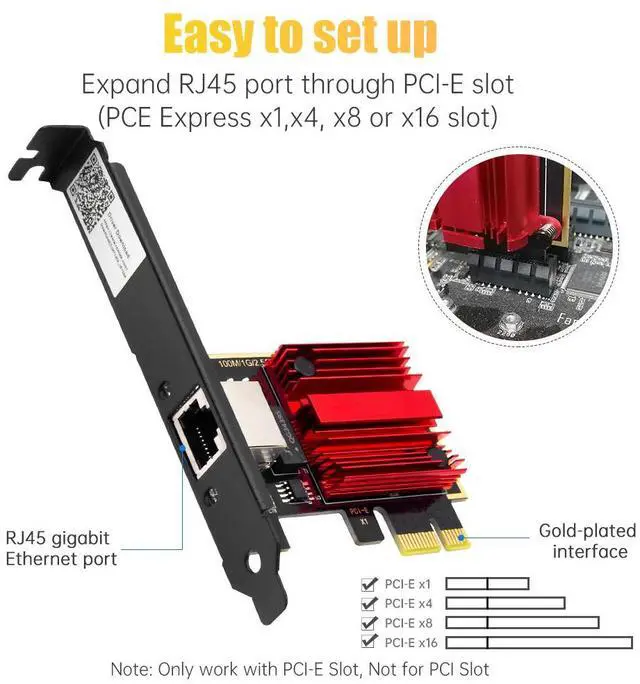 Alt view image 2 of 7 - DERAPID RTL8125 2.5Gbps PCI Express Network Card PCIe x1 to RJ45 Ethernet Adapter, 2.5G Base-T Gigabit LAN, Gaming NIC for Desktop PC NAS