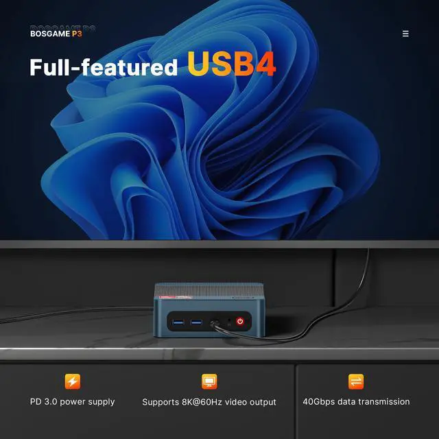 Alt view image 6 of 7 - BOSGAME P3 Lite Mini PC, AMD Ryzen 7 6800H, 32GB DDR5, 1TB SSD, Dual 2.5G LAN, USB4 8K@60Hz Triple Display, Windows 11 Pro for NAS & Homelab