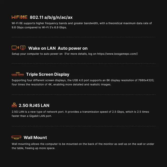 Alt view image 7 of 7 - BOSGAME P3 Lite Mini PC, AMD Ryzen 7 6800H, 32GB DDR5, 1TB SSD, Dual 2.5G LAN, USB4 8K@60Hz Triple Display, Windows 11 Pro for NAS & Homelab