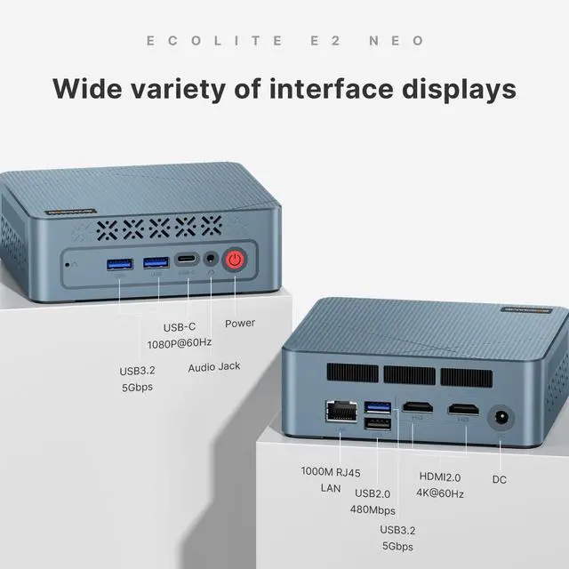 Alt view image 5 of 7 - BOSGAME E2 Neo Mini PC, AMD Ryzen 5 3500U Processor (4C/8T, Up to 3.7GHz), 16GB DDR4 2400MHz 512GB PCIe3.0 SSD, Gigabit LAN, Triple Display, Wi-Fi 5 & BT 5.0,Small Form Factor Business Office PC